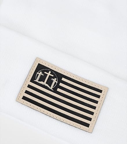 Christian Cross Beanie Hats for Men Women, Faith Winter Cuffed Hats, Religious Gifts for Thanksgiving Christmas New Years - color: White, style: Three Cross Flag