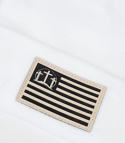 Christian Cross Beanie Hats for Men Women, Faith Winter Cuffed Hats, Religious Gifts for Thanksgiving Christmas New Years - color: White, style: Three Cross Flag