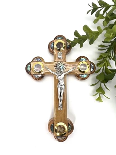 iHoly Land Crafts Catholic Wall Crucifix, Mother of Pearl & Relics, 9" x 6" - size: 9"L x 6"W