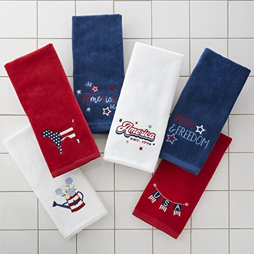 SKL Home Americana Script Hand Towel Set-2pc, Embroidered, Navy - color: America Script