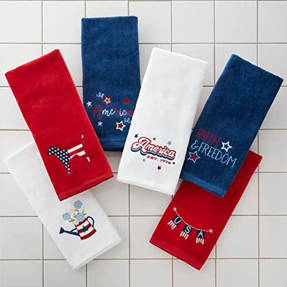 SKL Home Americana Script Hand Towel Set-2pc, Embroidered, Navy - color: America Script