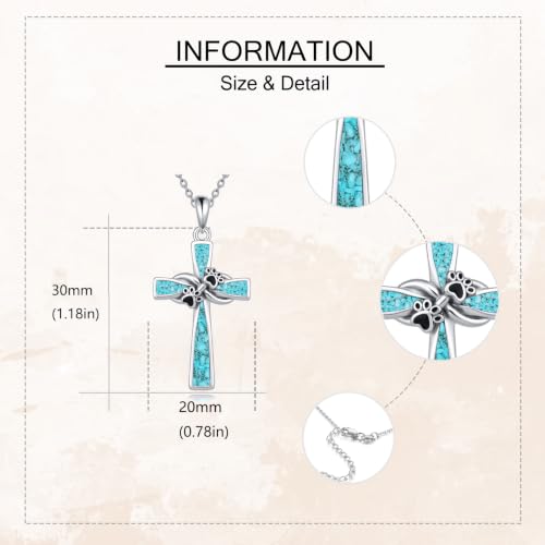 Infinity Cross Necklace S925 Sterling Silver Turquoise/Wooden/Opal/Abalone Cross Pendant Necklaces Christian Jewelry Gifts For Women - style: Paw Print