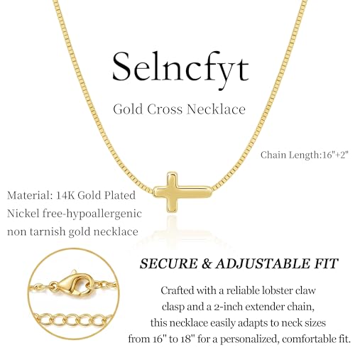 14K Gold Plated Cross Necklace for Women, Christian Jewelry - style: 3-Sideways