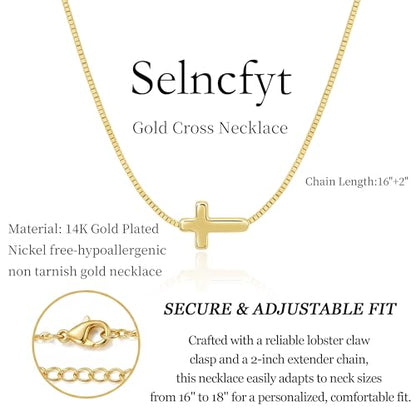 14K Gold Plated Cross Necklace for Women, Christian Jewelry - style: 3-Sideways