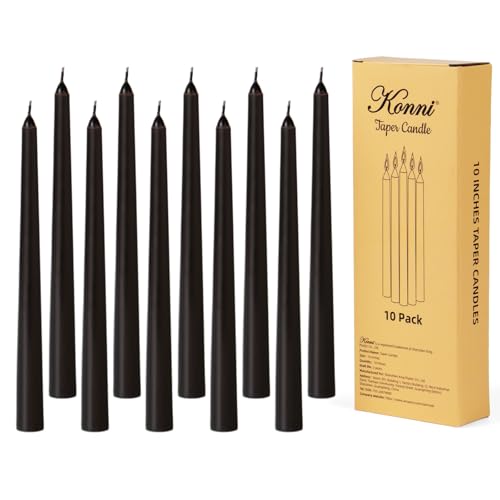 KONNI 0.87×10 Inch Black Taper Candles, Unscented and Smokeless Tall Candlesticks, 10 Pack Tapered Candles with Cotton Wicks, Long Burning, Ideal for Weddings, Dinner Parties, and Home Décor - color: Black