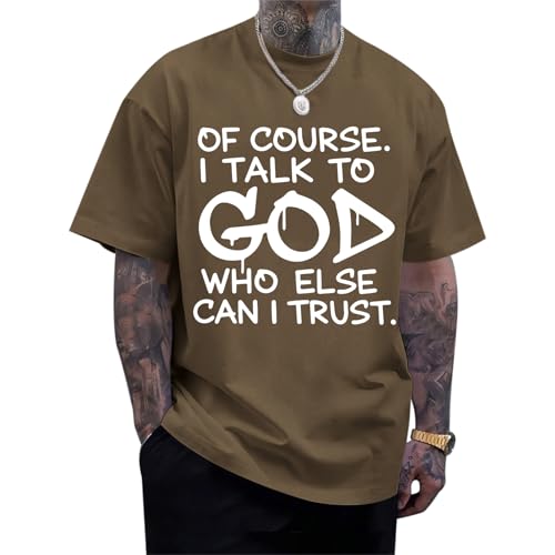 Fkatuzi Christian Jesus God Shirts for Men Religious Faith Bible Verse T Shirt Oversized Graphic Tee Cotton Streetwear Tops - color: Brown, size: Small