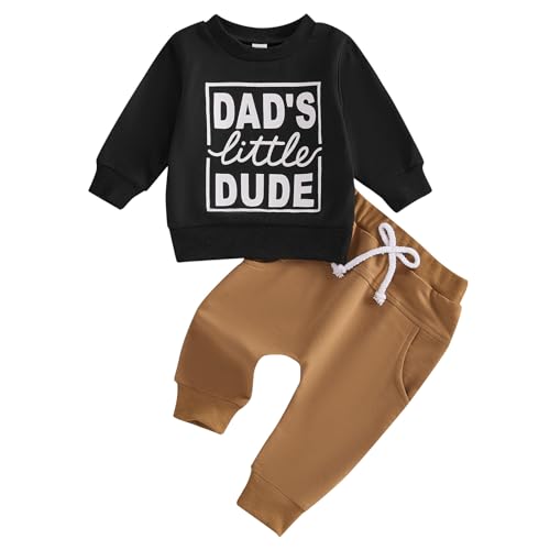 Kupretty Baby Boy Clothes Dad's Little Dude Sweatshirt Pants Set - color: Black, size: 18-24 Months
