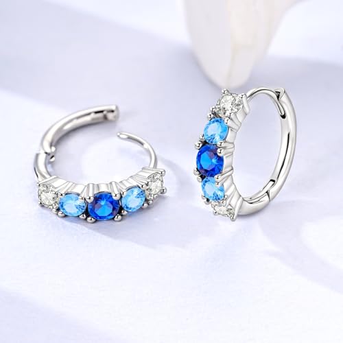 LAZA 925 Sterling Silver Earrings for Women Huggies Hoop Gold Earrings - color: Blue Earrings