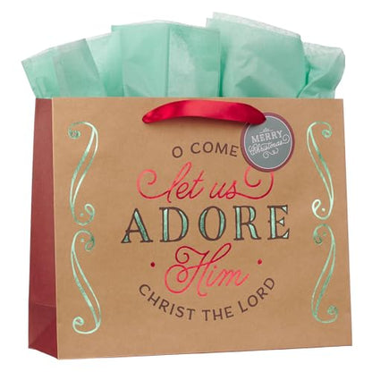 Christian Art Gifts Large Christmas Gift Bag with Tissue, Adore Him, Brown - color: Brown Multicolor/Let Us Adore Him, style: Large Landscape