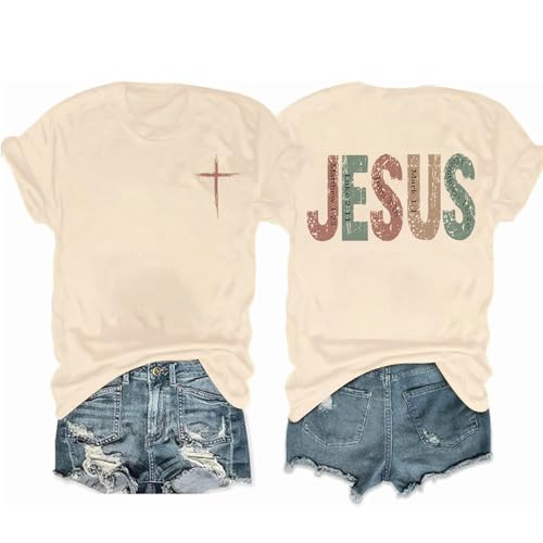 Christian Shirts for Women Jesus Tees Faith Shirts Bible Verse Print Tops - color: Apricot2, size: X-Large
