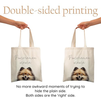 Dog Mom Canvas Tote Bag for Women, Reusable Cotton Shoulder Bag, Dog Lover Gift, Mother’s Day Pet Mom Shopping Tote - color: Pomeranian02
