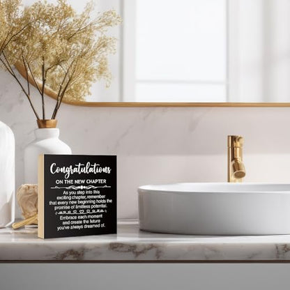 Funny Congratulations On The New Chapter 6x6 Inch Wood Box Signs - color: Black-White