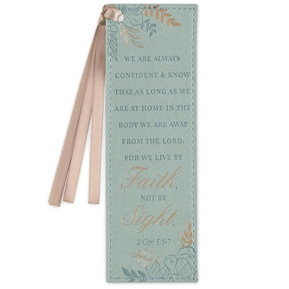 Christian Art Gifts Faux Leather Floral Bookmark for Women: Walk by Faith
