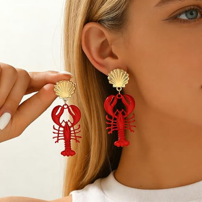 Creative Exaggerated Ocean Animal Drop Dangle Earrings for Women, Bohemia Style Alloy Lobster Octopus Fish Crab Earrings for Summer Beach Holiday Party Jewelry Gifts - style: Shell Lobster Earrings-A