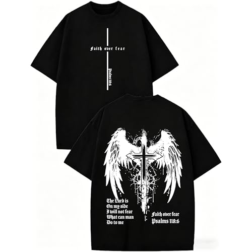 Tewmeu Christian Shirts for Men Faith Over Fear Tshirt Cross Jesus Shirt - color: Black1, size: Small