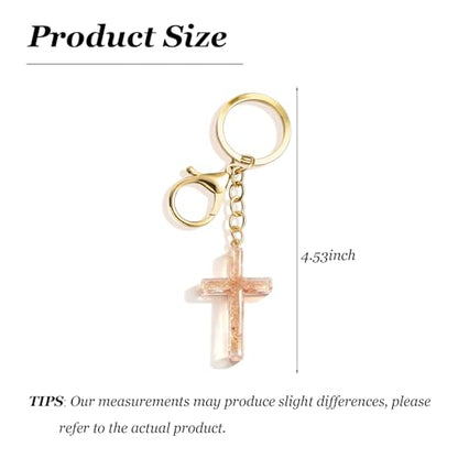 Angyape Cute Christian Cross Keychain for Women Purse Bag Charms Car Key Rings Accessories Flower Design Jesus Faith Gifts - color: C: Pink Keychain