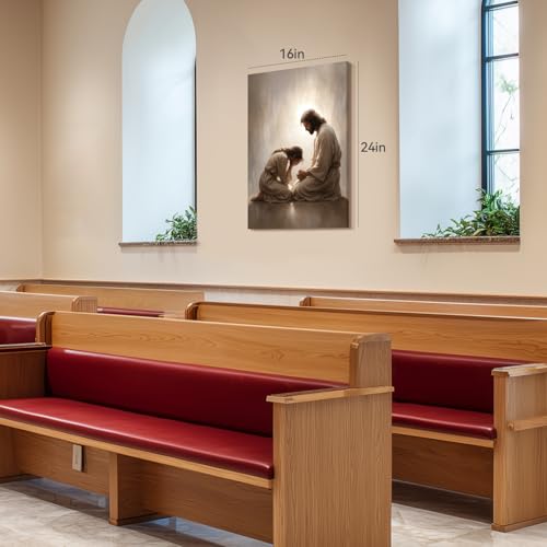 Snlihc Wrapped Canvas Christian Jesus Girl Prayer Room Wall Art 16x24 in - color: Repent, size: 24"L x 16"W