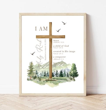 VIRAGIL Personalized Baptism Sign, Custom Cross With Name and Date, Affirmation Baptism Gift For Boy and Girl, Canvas Wall Art, 12x18 inches - color: Design 4
