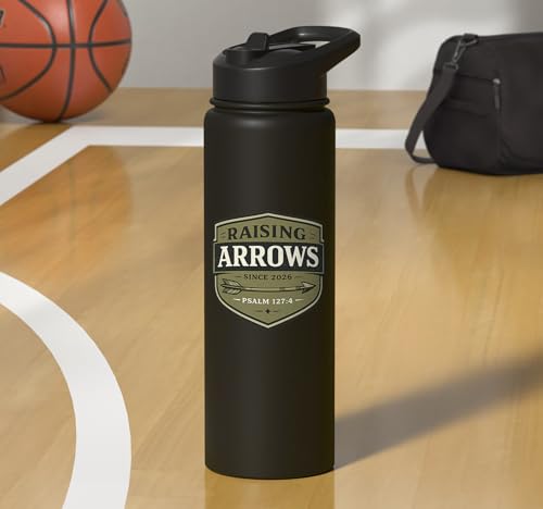 Raising Arrows Since 2026 Psalm 127:4 Faith Family Dad Stainless Steel Insulated Water Bottle - color: Black