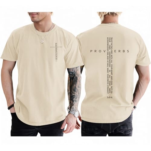 Christian Shirts for Men Vintage Religious Cross Bible Verse T-Shirt Jesus Faith Tshirt Inspirational Graphic Tees - color: Apricot, size: Small