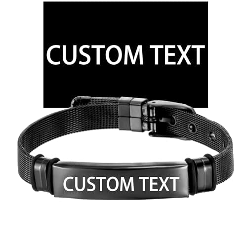 Personalized Cross Bible Verse Bracelets Inspirational Christian Wristbands Catholic Religious Jewelry Gifts for Him/Men Son/Dad/Boyfriend/Husband Adjustable Stainless Steel Bracelet - color: BLACK PERSONLIZED