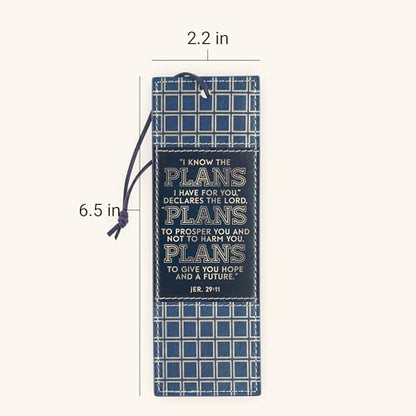 Christian Art Gifts Faux Leather Bookmark for Graduates: I Know the Plans - color: Navy & Gold Plaid/Know the Plans