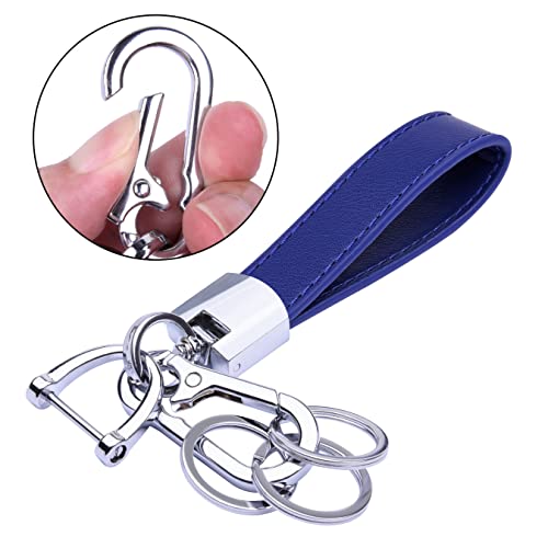Wisdompro Genuine Leather Car Keychain, Universal Key Fob Keychain - color: Blue (Silver Carabiner Clip)