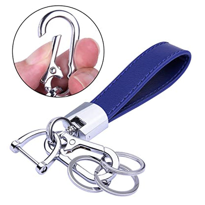 Wisdompro Genuine Leather Car Keychain, Universal Key Fob Keychain - color: Blue (Silver Carabiner Clip)