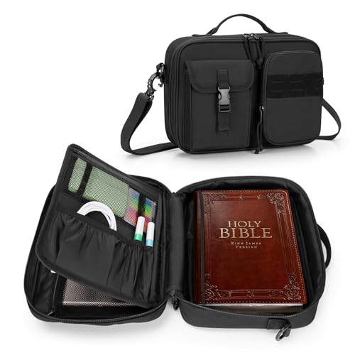 Damero Bible Cover for Men, Bible Carrying Case with Multiple Pockets,Black