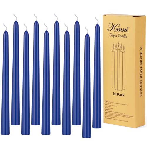 KONNI 0.87×10 Inch Blue Taper Candles, Unscented and Smokeless Tall Candlesticks, 10 Pack Tapered Candles with Cotton Wicks, Long Burning, Ideal for Weddings, Dinner Parties, and Home Décor - color: Blue