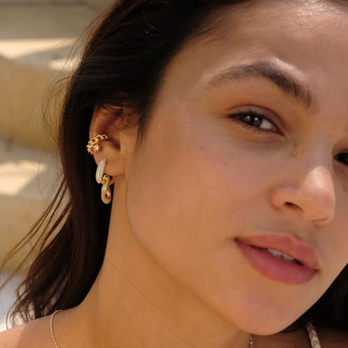 VACRONA Gold Heart Hoop Earrings Huggie Earrings for Women 14k Gold Plated Small Hoops Earrings - color: Chain Dangle-Gold
