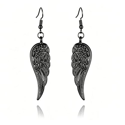 coadipress Angel Wing Earrings for Women Unique Silver Plated Fairy Feather Guardian Dangle Drop Hook Earrings Jewelry - color: Black Light Wing