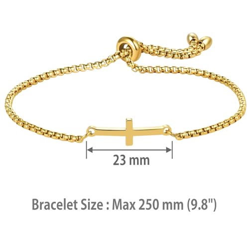 NARTGO Sideways Cross Christian Bracelet for Women Religious Faith Believe Bracelet Baptisms Jewelry Gift Stainless Steel Adjustable Chain - color: Gold
