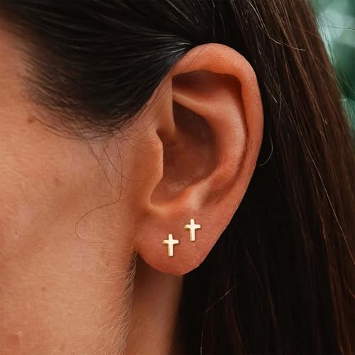 Small Gold Cross Earrings for Women Rhinestone Cross Stud Earrings Trendy Jewelry Gift - color: A: gold cross earrings