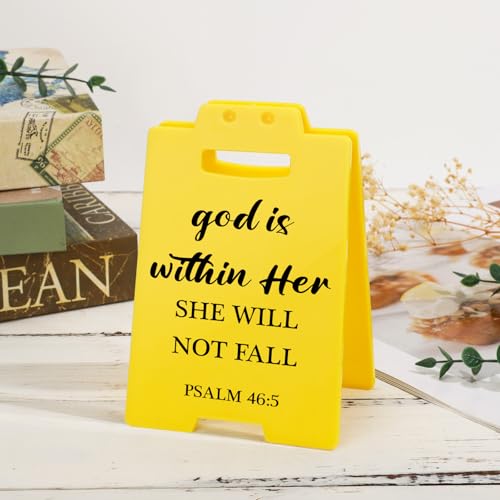 Religion Christian Bible Verse - God Is Within Her, She Will Not Fall, Quote Psalm 46:5, Positive Desk Sign Religious Decor Women Men Friend Student Galentines Valentines Day Birthday Gifts - style: God Is Within Her