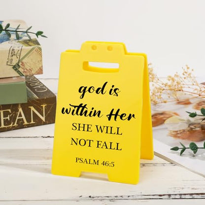 Religion Christian Bible Verse - God Is Within Her, She Will Not Fall, Quote Psalm 46:5, Positive Desk Sign Religious Decor Women Men Friend Student Galentines Valentines Day Birthday Gifts - style: God Is Within Her
