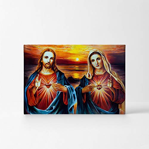Smile Art Design Christianity Canvas Wall Decor Print Sacred Hearts of Jesus Christ and Virgin Mary Christ Religious Family Room Home Decor Christian Art Ready to Hang - 8x12 - color: Christian Canvas H34, size: 12"L x 8"W