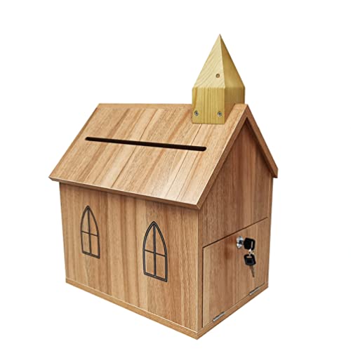 FixtureDisplays® Engineered Wood Tithes Offering Donation Box with Christian Cross, Church, Collection Boxes, Charity Boxes 14.5 X 10.4 X 20.3", Anti-Fishing, Requires Simply Assembly 21397-FBA