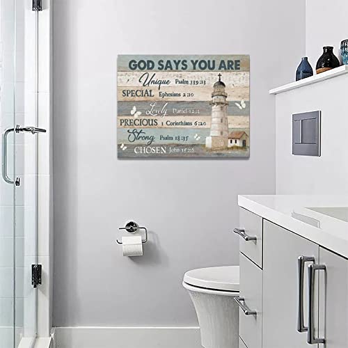 Rustic Lighthouse Wall Art Christian God Says You Are Bible Verse Pictures Wall Decor Canvas Prints Framed Barn Butterfly Painting Artwork for Bathroom Kitchen Living Room Office Church 16"x12" - color: Lighthouse-5, size: 16"L x 12"W