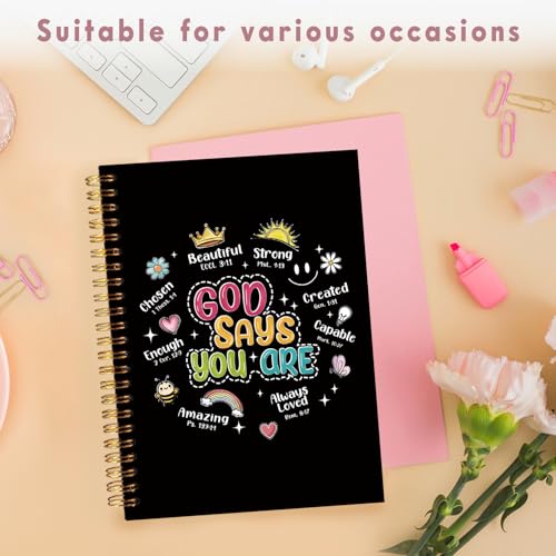 Lacama Bible Journal for Women, Christian Prayer Journal Black Notebook Gifts for Teen Girls Kids Women, Preppy Church Faith Journaling Hardcover Spiral Notebook 5.5x8.3 - color: God Says You Are-2-black