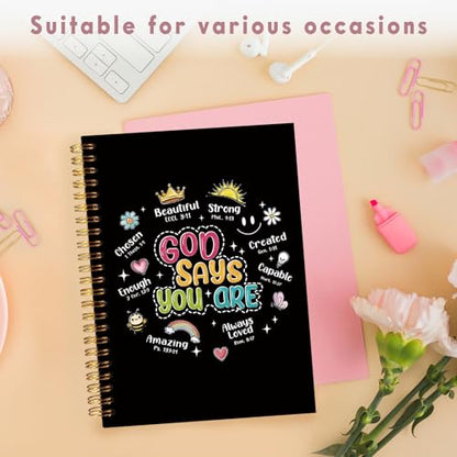 Lacama Bible Journal for Women, Christian Prayer Journal Black Notebook Gifts for Teen Girls Kids Women, Preppy Church Faith Journaling Hardcover Spiral Notebook 5.5x8.3 - color: God Says You Are-2-black