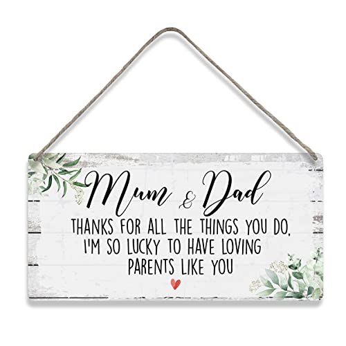 MIGUMUTU Mum and Dad Thanks for All the Things You Do Sayings Home Wall Decor Wooden Signs Rustic Hanging Wall Plaque Sign Parents Present - color: Thanks to parents