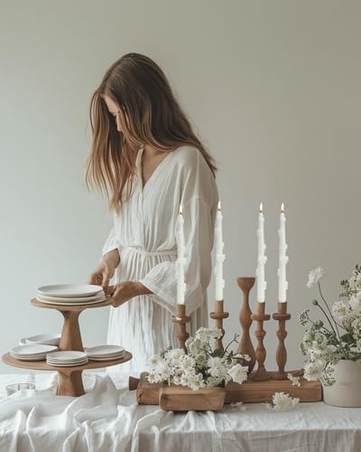 Ivory Candlestick Taper Candles Flower Soy Candles Unscented Wedding Party Wax Unscented Dinner Candle Dripless,10 inch,Set of 4,J2 - color: J2-ivory