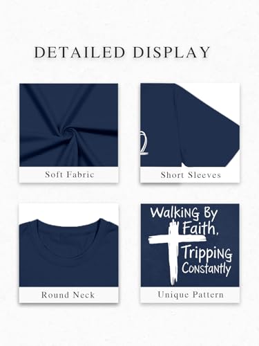 Christian Oversize Shirt for Women Jesus Faith Bible Verse Graphic Tee Tops - color: Bllue, size: Small