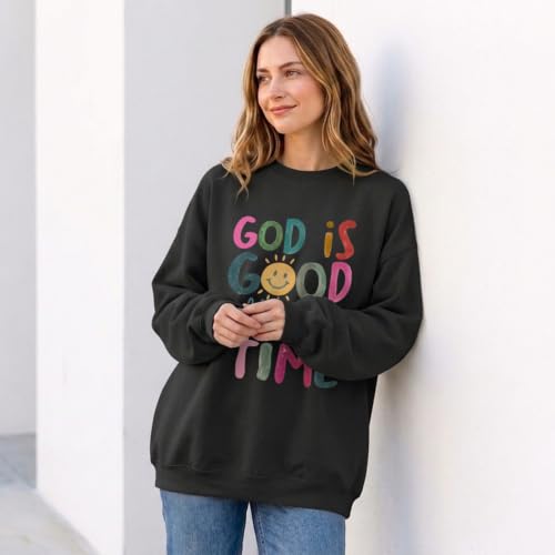 BeWithYou Christian Sweatshirts for Women Oversized God is Good Sweatshirt Jesus Faith Shirt Bible Verse Graphic Pullover Top - color: Black, size: XX-Large