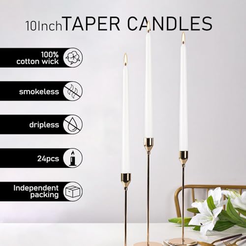 24 Pack 10 Inch White Taper Candles, Unscented Dripless - color: white-10"24pcs