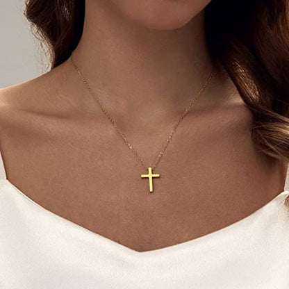 Zeffy Cross Necklace for Women,18K Gold/Silver Plated Tiny Cubic Zirconia Cross Pendant Necklace for Women Simple Layered Cross Necklaces for Women - color: Gold Cross