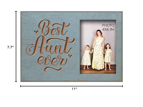 EXQUIDECA Best Aunt Ever Aqua Rustic Engraved Picture Frames 4x6 Inches - color: best aunt ever