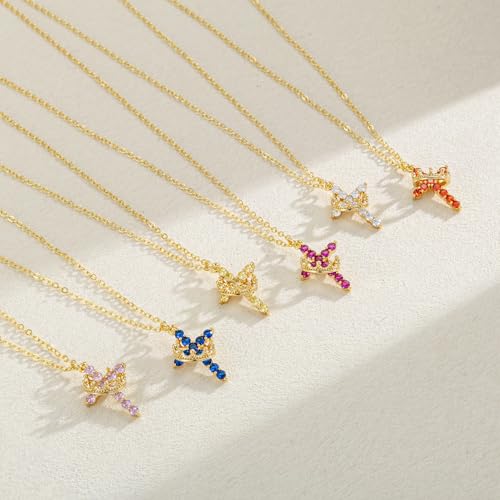Tewiky Christian Gift Stocking Stuffers Cross Necklace for women-Dainty 14k Gold Plated/Silver Plated Pendant Necklaces Simple Cute Tiny Necklace Jewelry for Women - color: Transparent Crown Cross