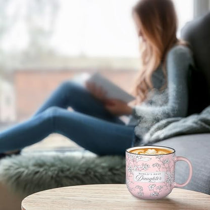 Christian Art Gifts Large Dishwasher/Microwave Safe Ceramic Coffee Mug - color: Pink Floral/Best Daughter, size: 14 Ounces